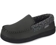 VONMAY Men's Moccasin Slippers Fuzzy Warm House Shoes Fleece Memory Foam Indoor Outdoor, Grey, Size 12