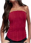 SHENHE Women's Vintage Strapless Boned Mesh Bustier Corset Top Bodyshaper Tube Top Red Small