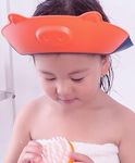 StarAndDaisy Baby Bathing Shower Cap Shield, Adjustable Bath Shower Cap for Kids, Visor Hat for Eye and Ear Protection for 0-9 Years Old Children (Blue-Orange)