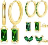 LANGLY Gold Hoop Earrings Set for Women, 4 Pairs 14K Gold Plated Lightweight Hypoallergenic Cartilage Earrings Huggie Hoop Cubic Zirconia Studs Dangle Earrings Sets for Multiple Piercings…, Sterling, Green