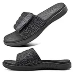 ONCAI Mens Slide Sandals Open Toe Athletic Adjustable Straps Orthotic Plantar Fasciitis Sport Sandals with Soft Cushion Arch Support Footbed Black Size 9