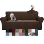 YEMYHOM Couch Cover Latest Jacquard Design High Stretch Sofa Covers for 3 Cushion Couch, Pet Dog Cat Proof Slipcover Non Slip Magic Elastic Furniture Protector (Sofa, Dark Coffee),Large