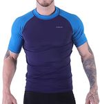 H.MILES Men's Rash Vest Short Sleeve Male Adults Rashguard Swim Base Layer Snorkeling Swimming Surfing Tops Diving Beach T-shirt DK Navy/DK Blue L