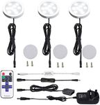 AIBOO LED Kitchen Under Cabinet Lighting Kit Dimmable with Wireless RF Remote, 3 Pack Round Display 240V LED Puck Lights, 6W Under Cupboard Counter Shelf Lights(Daylight White 6000K) [Energy Class A+]