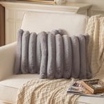 Yaertun Grey Striped Decorative Throw Pillow Covers 18x18 Inch Set of 2 Plush Soft Pillowcase with Velvet Back Faux Rabbit Fur Cushion Covers Sofa Couch Bed Livingroom