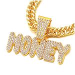 MONEY Iced Out Pendant Pave Rhinestones Mens Womens Necklace Gold Color, Bling Bling Rapper Jewelry