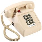 Classic Retro Desk Telephone for Landline with Indicator, Single Line 2500 Analog Desk Phone with Metal Base, Old Landline Phone in Large Button, Vintage Corded Desk Phone for Home, School, Beige