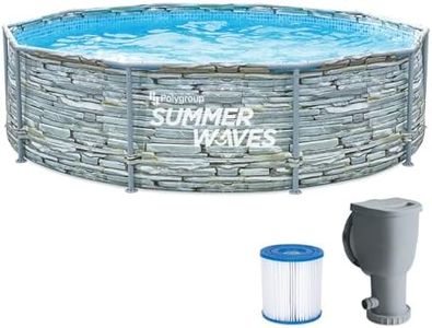 Summer Waves Frame Pool Komplettset | Rund 305x76 cm Steinoptik Grau | Aufstellpool Set | Gartenpool & Schwimmbecken inkl. Filterpumpe