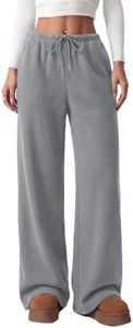 PRETTYGARDEN Womens Wide Leg Sweatpants Fleece Fall Sweat Pants,Grey