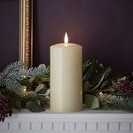 Lights4fun Large TruGlow® Pillar Candle Battery LED Flameless with Timer 15cm Real Ivory Wax