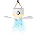 LAMA 10.4" Camping Ceiling Fan with LED Lantern, 8000mAh USB Rechargeable Small Hanging Fan Light, Remote Control, Detachable Fan Blades, 3 Speeds Adjustable RV Bedroom Coop Tent Camp Fan Lights