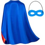 Kids Superhero Capes and Mask - Blue Super Hero Cape for Boys Girls Christmas,Halloween, Birthday Parties (Blue)