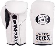CLETO REYES Safetec Professional Competition Boxing Gloves for Men and Women, MMA, Kickboxing, Muay Thai, Lace Up, 8 oz, White