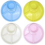 Bloomsworld 4 Toddler Divided Plates for Children, Reusable Plastic Sectioned Plates for Kids, BPA Free Separated Plates for Baby Boys and Girls – Circular