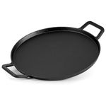 Onlyfire Cast Iron Pizza Pan, 14 Inch Baking Pan with Handles, Pre-Seasoned Skillet Round Griddle Pan for Grill BBQ, Baking Stove, Campfire and Oven