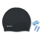 Sporti Set Silicone Swim Cap with Ear Plug and Nose Clip II - Black