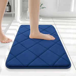 OLANLY Memory Foam Bath Mat 24x16, Ultra Soft and Absorbent Bathroom Mat, Machine Washable Bathroom Rugs, Comfortable, Thick Bath Rugs Carpet for Bathroom Floor, Tub and Shower, Navy