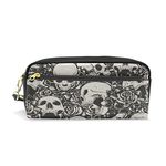 ALAZA Pencil Case, Sugar Skull Printed Travel Small Makeup Bag Pouch Waterproof Leather 2 Compartments for Girls Boys Women Men