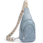 BOSTANTEN Sling Bag for Women Crossbody Purse Crossbody Bag Leather Chest Bag with Adjustable Guitar Strap for Travel, Light Blue