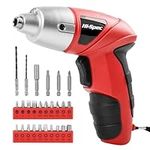 Hi-Spec 27 Piece Red 3.6V Electric Cordless Power Screwdriver & Bit Set. Lightweight & Easy to Use Rechargeable Battery Screwdriving for The Home & Office