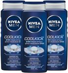 NIVEA MEN Cool Kick Body Wash | 3-in-1 Men Shower Gel (Body, Face & Hair), 3x500mL