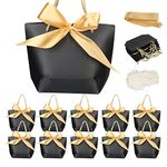 YOLOUP 10pcs Paper Gift Bags with Golden Bow Ribbon Portable Party Bag with Handle Black Elegant Present Bags for Valentine's Day Birthday Wedding Bridesmaid Favour Wrap Packaging Boutique