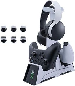Mcbazel Dual Charging Station with Headset Holder for PS5, Fast Charging Dock with LED Indicator for PS5/ PS4/ Switch Pro/Xbox One/Xbox One Slim/Xbox Elite/Xbox Series X&S Controllers