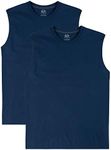 Fruit of the Loom Men's Eversoft Cotton Sleeveless T Shirts, Breathable & Moisture Wicking with Odor Control, Sizes S-4X, Muscle - 2 Pack - Navy, X-Large