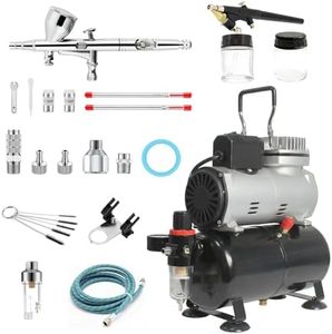 ABEST Complete Professional Airbrush Compressor kit Multi-Purpose Airbrushing System with 2 Airbrushes: 0.2MM .3MM .5MM Dual action Gravity Feed, Single-action 0.8mm siphon feed, and Cool Runner Professional Airbrush Compressor with tank