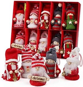 Adorfine Lot de 10 lutins de Noël Multicolores Père Noël en Bois et Tricot avec boîte Cadeau pour Le Sapin de Noël, décorations de Noël ou Pendentif Cadeau