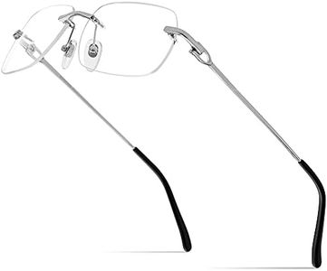 HEPIDEM Vintage Style Rimless Rectangular Metal Eyeglasses for Men,New Frameless Square Optical Glasses Frame, 50253 Silver, 62-17-143