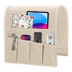 Joywell Sofa Armrest Organizer, Remote Control Holder for Recliner Couch, Arm Chair Caddy with 5 Pockets for Magazine, Tablet, Phone, iPad, Beige