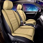 FH GROUP Car Seat Covers Front Set Beige Tan Faux Leather Car Seat Cushions - Car Seat Covers for Low Back Seat, Universal Fit, Automotive Seat Covers, Airbag Compatible Car Seat Cover for SUV, Sedan