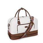 CLUCI Weekender Bags for Women Canvas Duffle Bag Travel Overnight Bags Carry On Tote with Shoe Compartment Beige with Brown