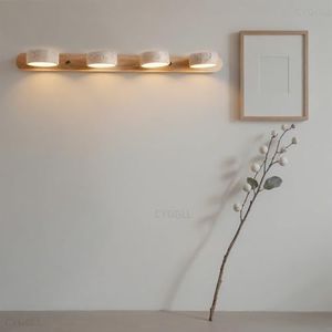 CYGGLL Led Linear Bathroom Lighting Fixtures Over Mirror Vanity Lighting Fixtures Farmhouse Bathroom Vanity Wood Stone Wall Sconce Wall Lamp Nordic Style 4 Lights