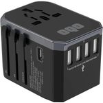 OQO Universal Travel Adapter - 6in1 European Travel Plug Adapter for 150+Countries W/Fast Charger 28W 4USB-A+1Type-C&1AC Universal Socket - International Travel Adapter for Europe,UK,US,AU,Asia(Black)