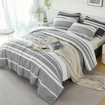 STYHO Stripes Duvet Cover Set Double 3 Pieces Reversible Grey White Textured Bedding Set Soft Microfiber Modern Striped Bedding Quilt Cover with Pillowcases(Grey White, Double)