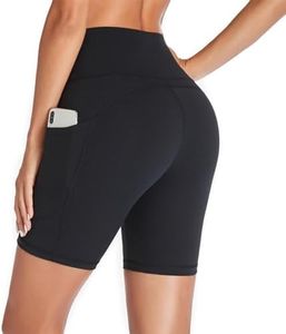 GIMDUMASA Shorts de Sport Femmes Taille Haute Leggings Court avec Poche Pantalon Leggins Femme pour Yoga Sports Fitness Running Gym GI371 (Noir, L)