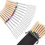 Fzbjayoon 12 pcs Marshmallow Roasting Sticks Marshmellow 32 Inch Long Fork Telescoping Hot Dog Forks BBQ Skewers Camping Accessories with Wooden Handle Extendable Forks