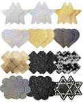 Tripetals Glitters Pasties Nipple Covers Stickers for Women Rave Party 12 Pairs Disposable Sticky Breast Petals Multi Design - Gold and Black