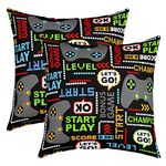 Pack of 2 Gamer Decorative Throw Pillow Covers Soft Gaming Gamepad Square Cushion Case Set for Living Room Game Room Decor Colorful Game Console Controller Pillow Cases Pillowcases 22x22 Inch