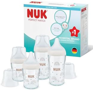 NUK Perfect Match Glass Baby Bottles Set | 3+ Months | Adapts to Baby's Palate | Temperature Control | Anti Colic Vent | 120 ml & 230 ml | BPA-Free | Silicone Teats | Rainbow | 4 Count