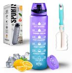 K-MART Water Bottle 1L, Sports Water Bottle with Time Markings, BPA-Free, Leak-Proof Drinks Bottle, Perfect for Running, Cycling, Gym, Yoga, Camping and Outdoor Activities, Blue-purple