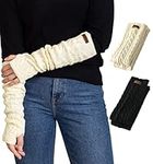 Brook + Bay Knit Arm Warmers for Women - Winter Fingerless Arm Warmers & Wrist Warmer w/Thumbhole - Long Fingerless Gloves, Black, Cream, OSFM