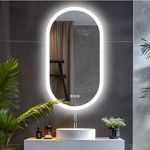 LUVODI Oval LED Bathroom Mirror: 500x800mm Wall Lighted Vanity Mirrors with Anti-Fog 3 Colors Dimmable Lighting Smart Switch Memory Function Plug-in Makeup Mirror Vertical or Horizontal