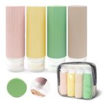 MAYCREATE® 4Pcs 3oz Travel Bottles Kit for Toiletries, Silicone Squeeze Small Refillable Leakproof Bottles for Shampoo Lotion, With Storage Pouch