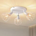 ANWIO Ceiling Lights,SpotLights Ceiling Lights Metal Wire Cage,Kitchen Spotlights Ceiling,Adjustable Round 3 Way White Lounge Industrial Wall Lights with E14 Base,Light Fittings Ceilings