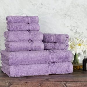 SUPERIOR Egyptian Cotton 8-Piece Towel Set, Assorted Towels for Home Bathroom, Guest Bath Decor Essentials, Includes 2 Bath, 4 Hand, 2 Face Towels/Washcloths, Quick Dry, Absorbent - Royal Purple