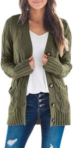 MEROKEETY Women's 2024 Fall Long Sleeve Cable Knit Sweater Open Front Cardigan Button Loose Outerwear Army Green