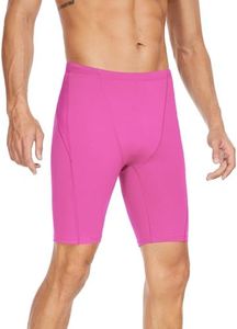 Fiteng Men's Swim Jammers Competitive Athletic Swim Team Suit Training Endurance Racing Quick Dry Swimming Shorts UPF 50 Pink